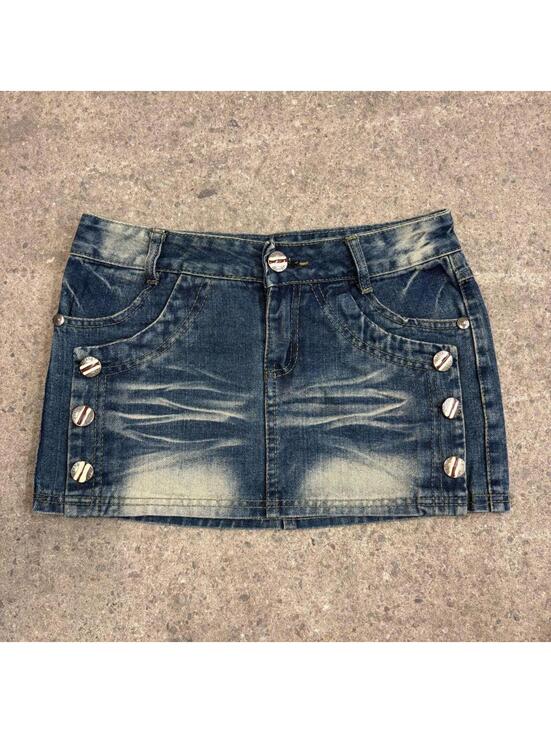 Dresses & Skirts - Vintage Y2K Denim Micro Mini Skirt Low Rise Sandblasted Sailor Panel